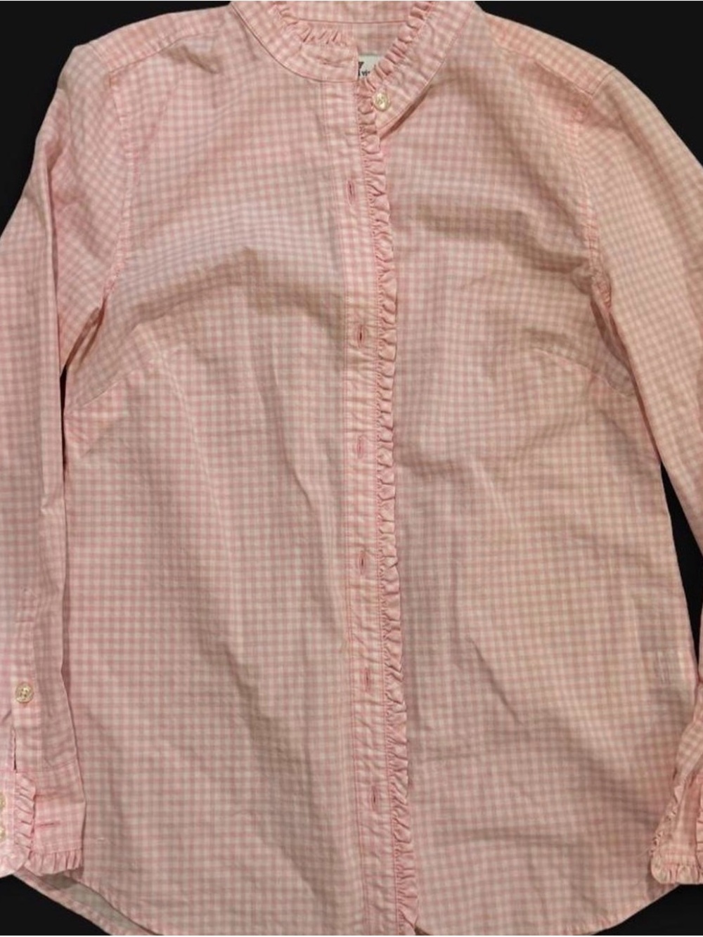 Vineyard Vines Pink Gingham Ruffle Button-Up Shirt